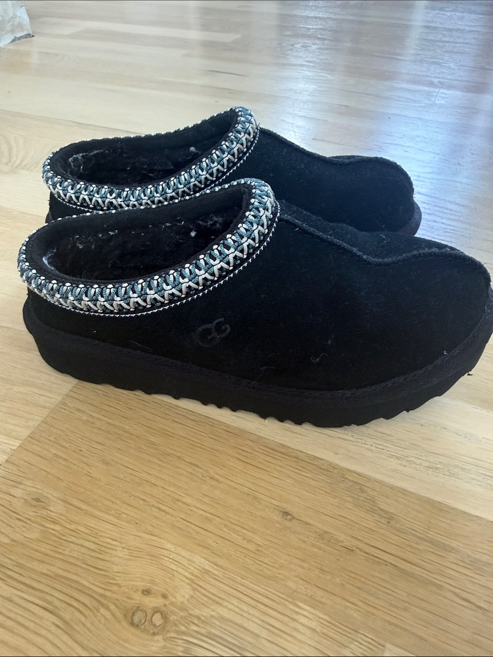 UGG Black Suede Slip-On Clog with Braided Collar
